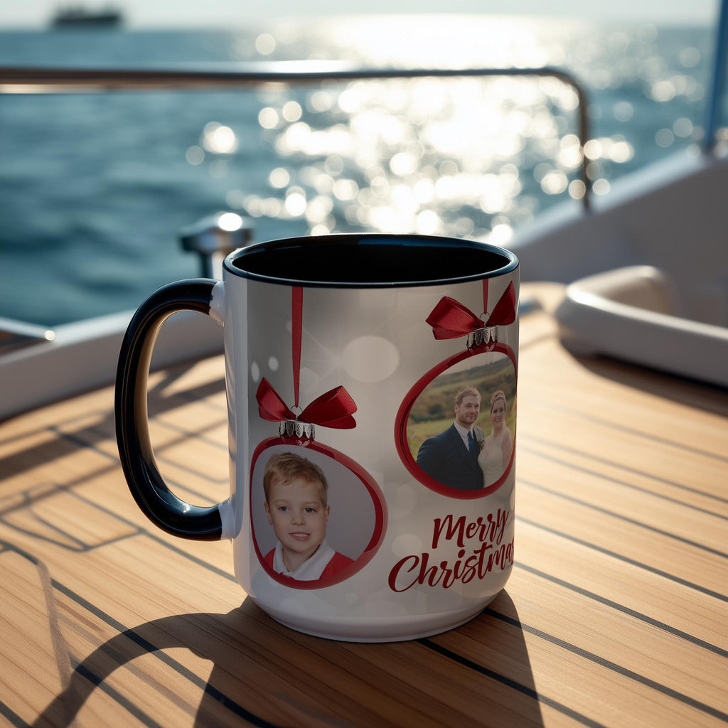 Customizable 4 Photo Mug - Merry Christmas - Tree Decoration Design