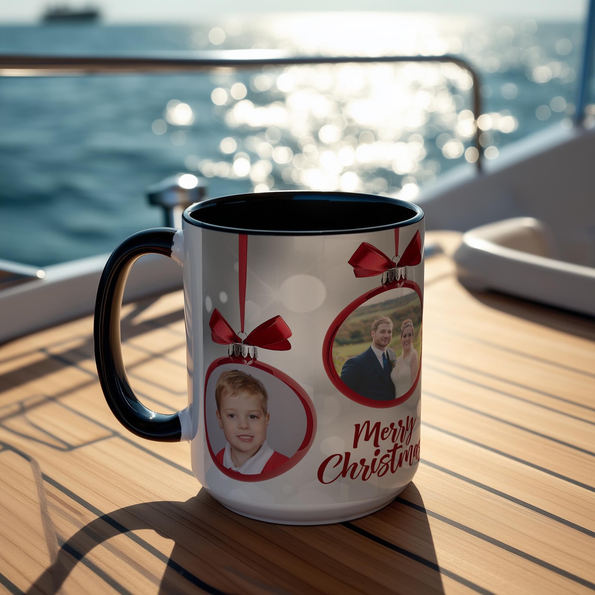 Customizable 4 Photo Mug - Merry Christmas - Tree Decoration Design