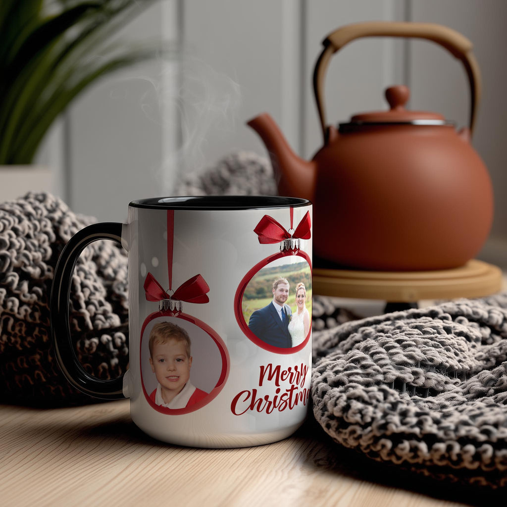 Customizable 4 Photo Mug - Merry Christmas - Tree Decoration Design