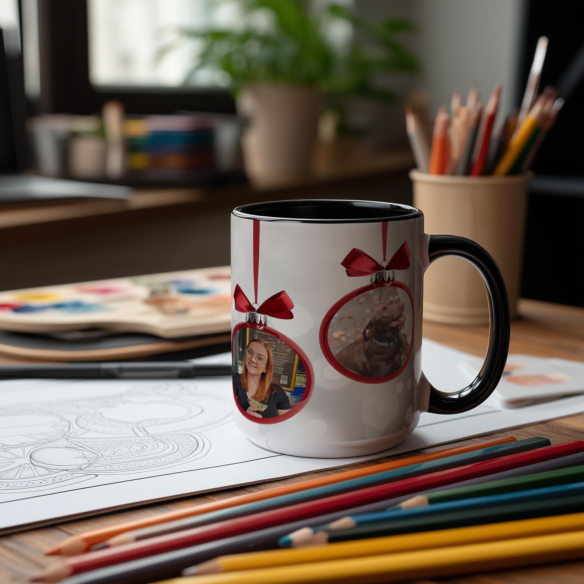 Customizable 4 Photo Mug - Merry Christmas - Tree Decoration Design