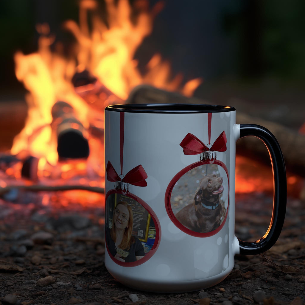 Customizable 4 Photo Mug - Merry Christmas - Tree Decoration Design