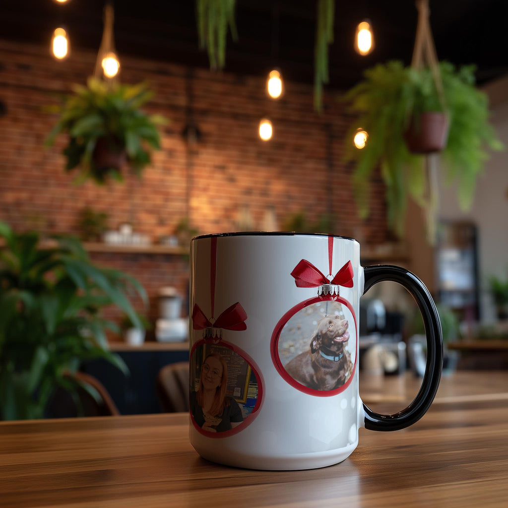 Customizable 4 Photo Mug - Merry Christmas - Tree Decoration Design
