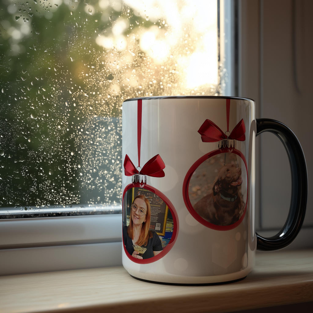 Customizable 4 Photo Mug - Merry Christmas - Tree Decoration Design