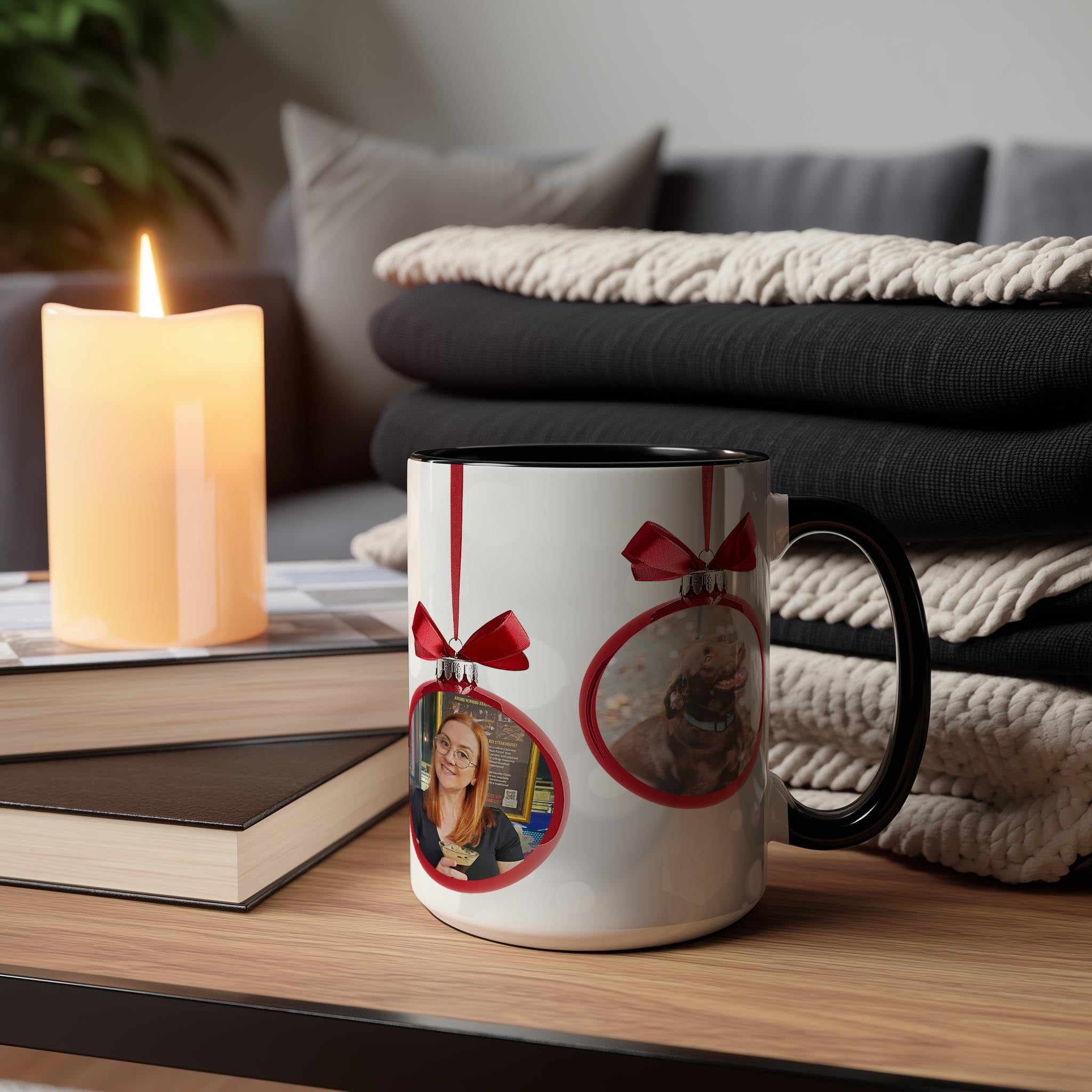 Customizable 4 Photo Mug - Merry Christmas - Tree Decoration Design