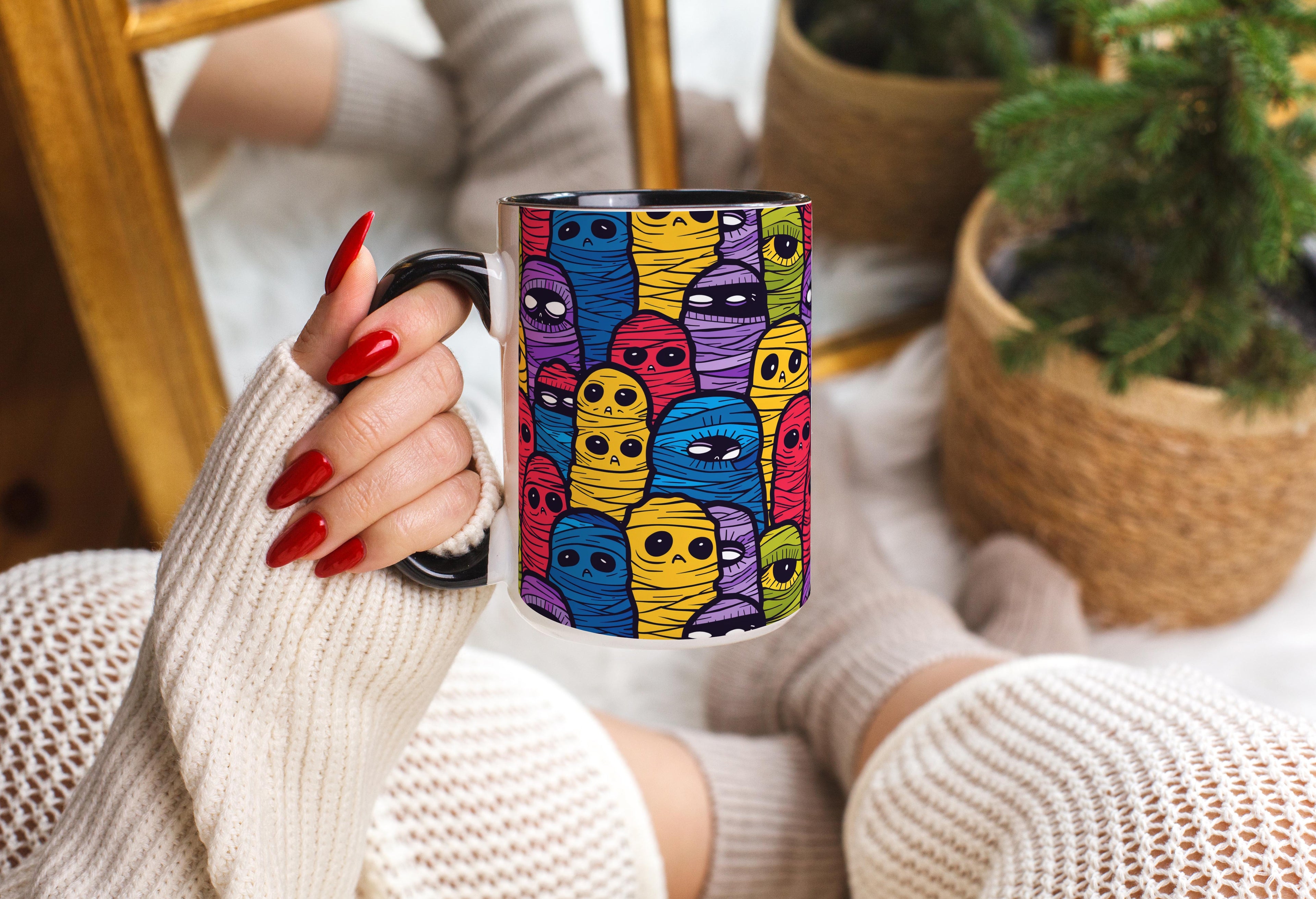 Colorful Mummies Pattern - Halloween Mug