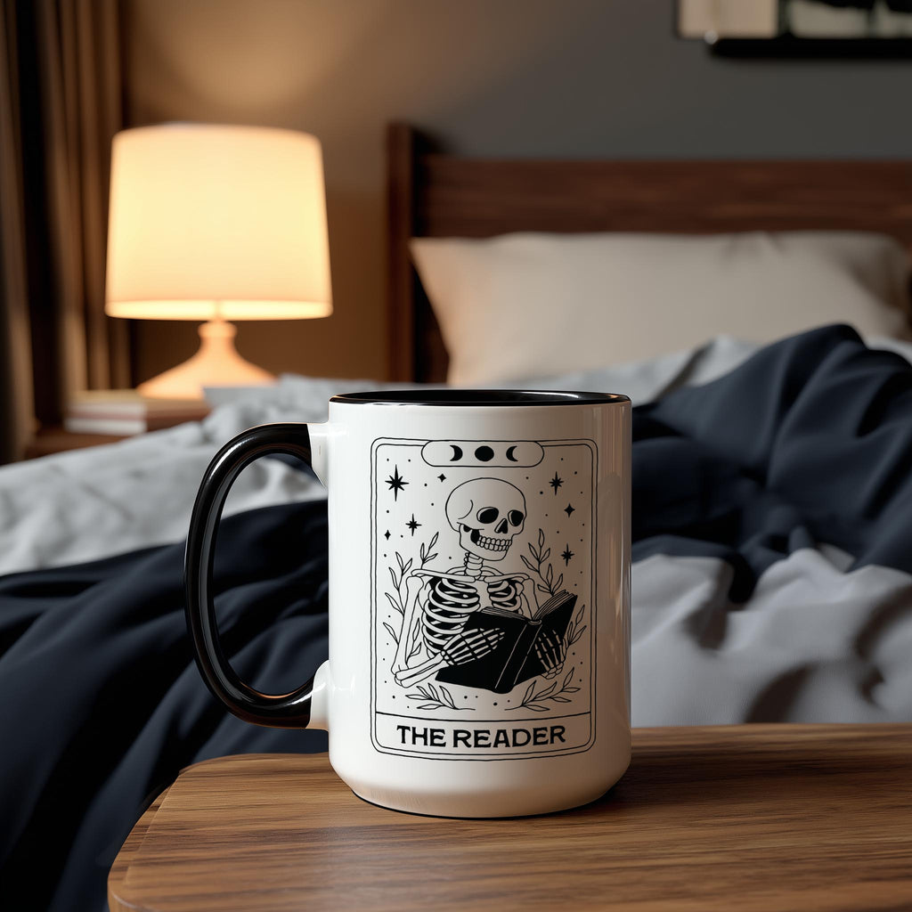 The Reader - Skeleton Tarot Card - Halloween Mug