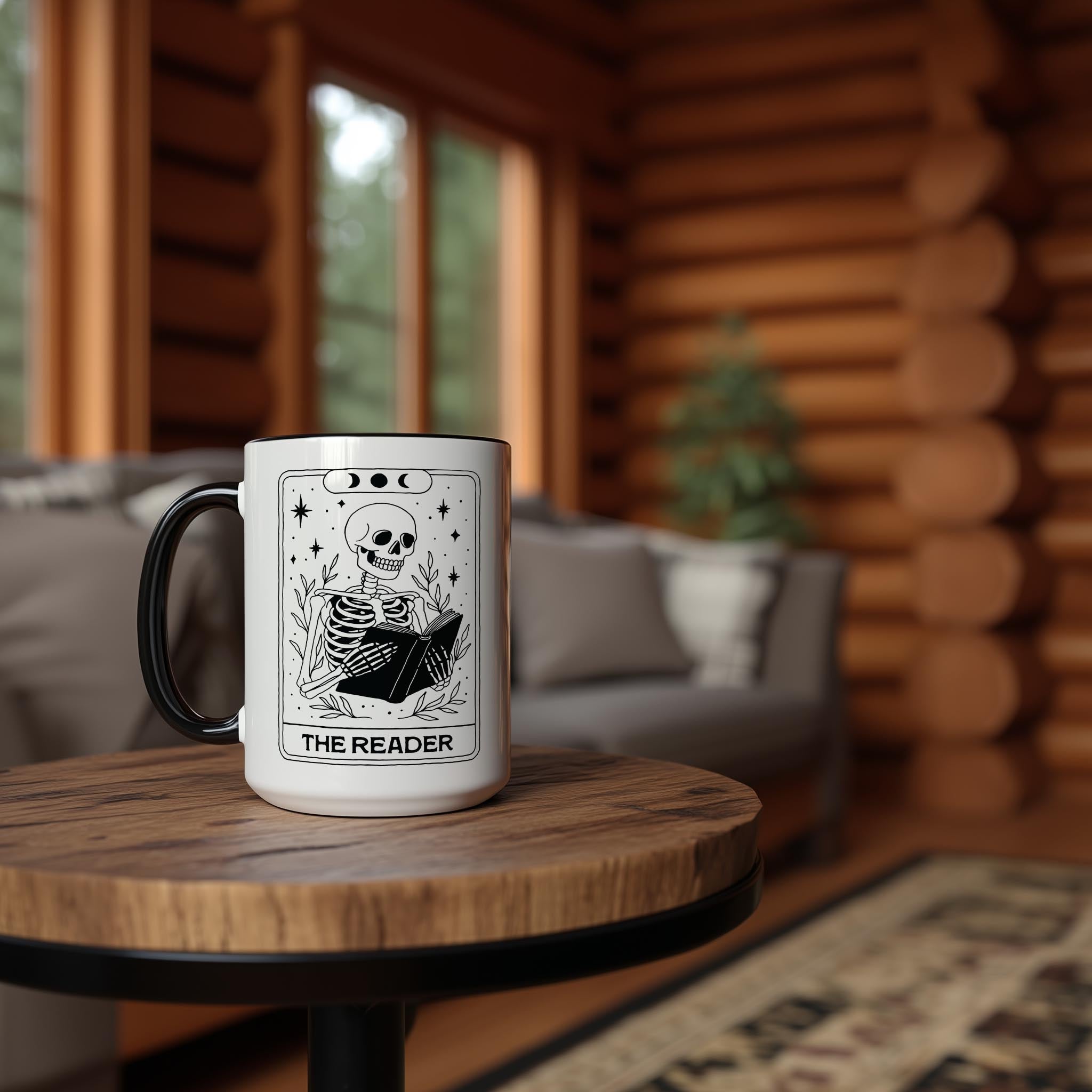 The Reader - Skeleton Tarot Card - Halloween Mug