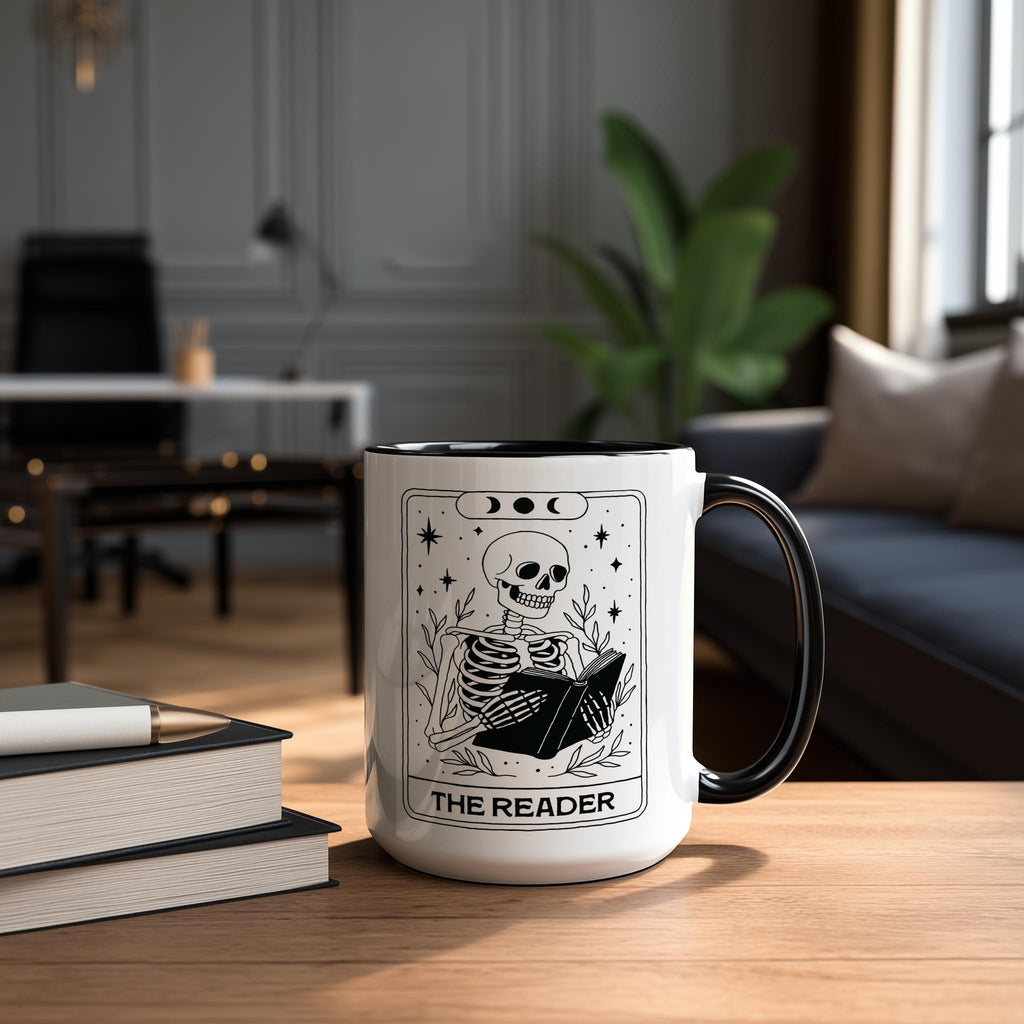 The Reader - Skeleton Tarot Card - Halloween Mug