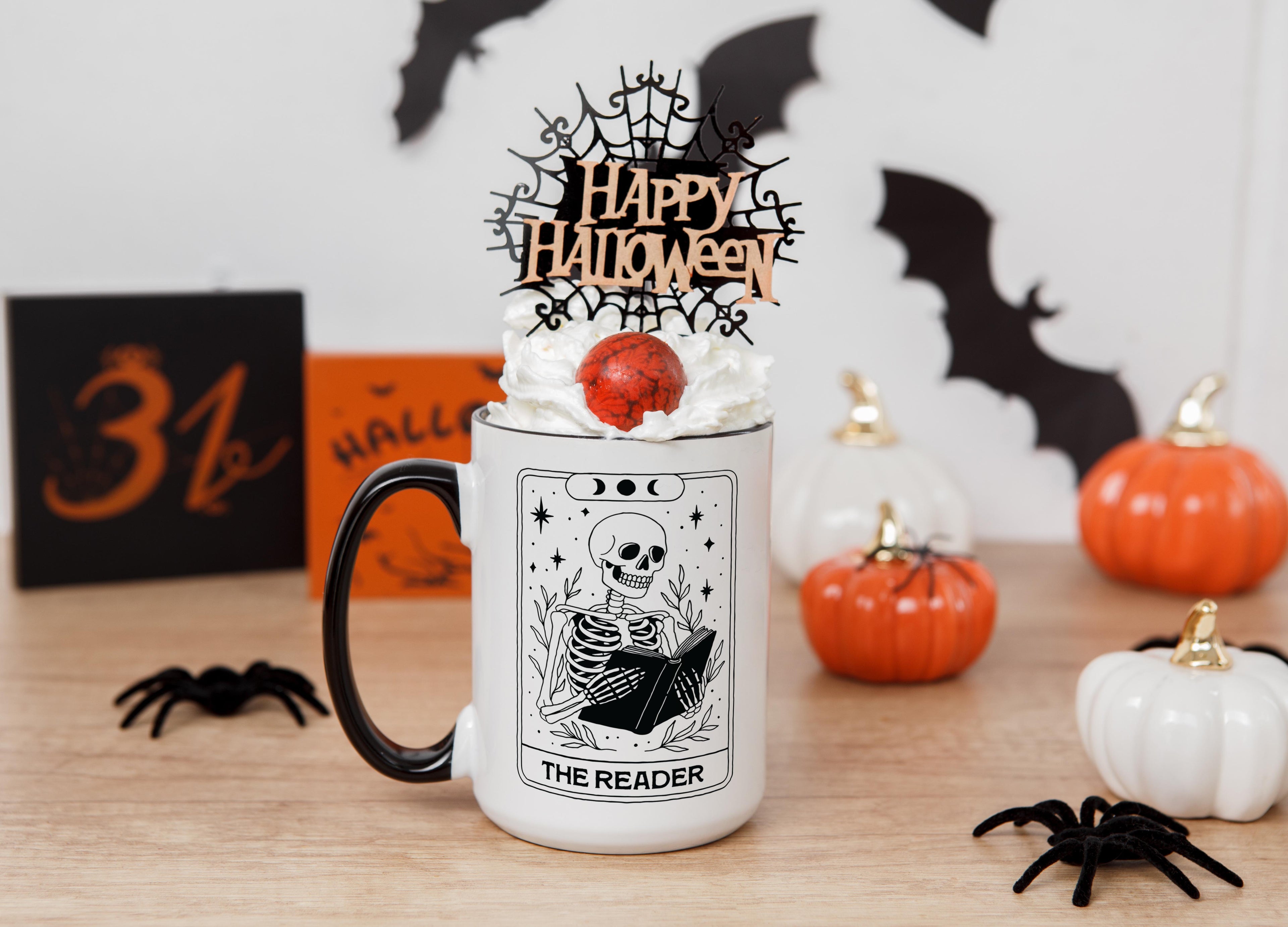 The Reader - Skeleton Tarot Card - Halloween Mug