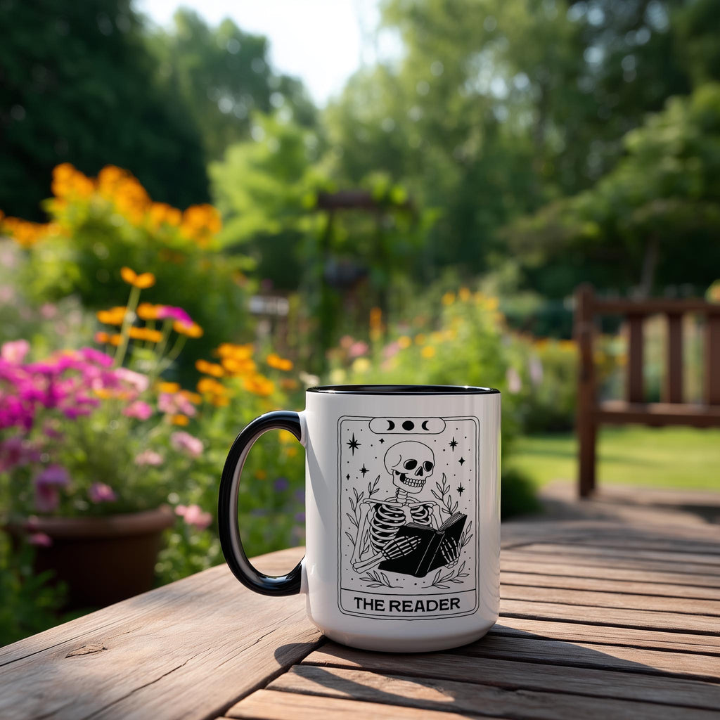 The Reader - Skeleton Tarot Card - Halloween Mug