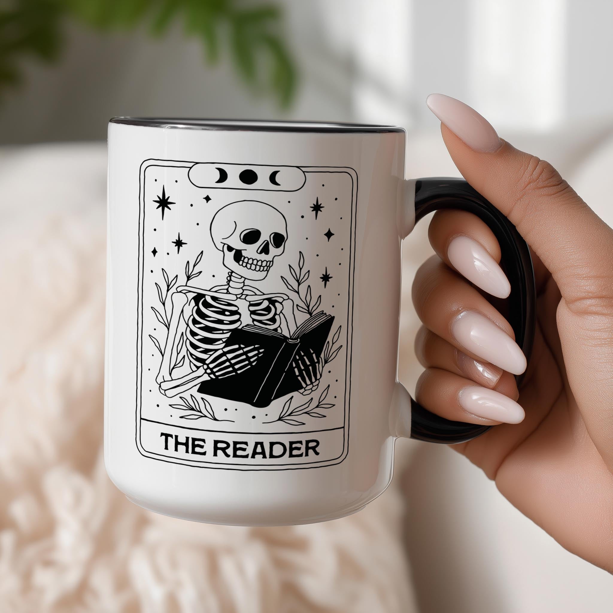 The Reader - Skeleton Tarot Card - Halloween Mug