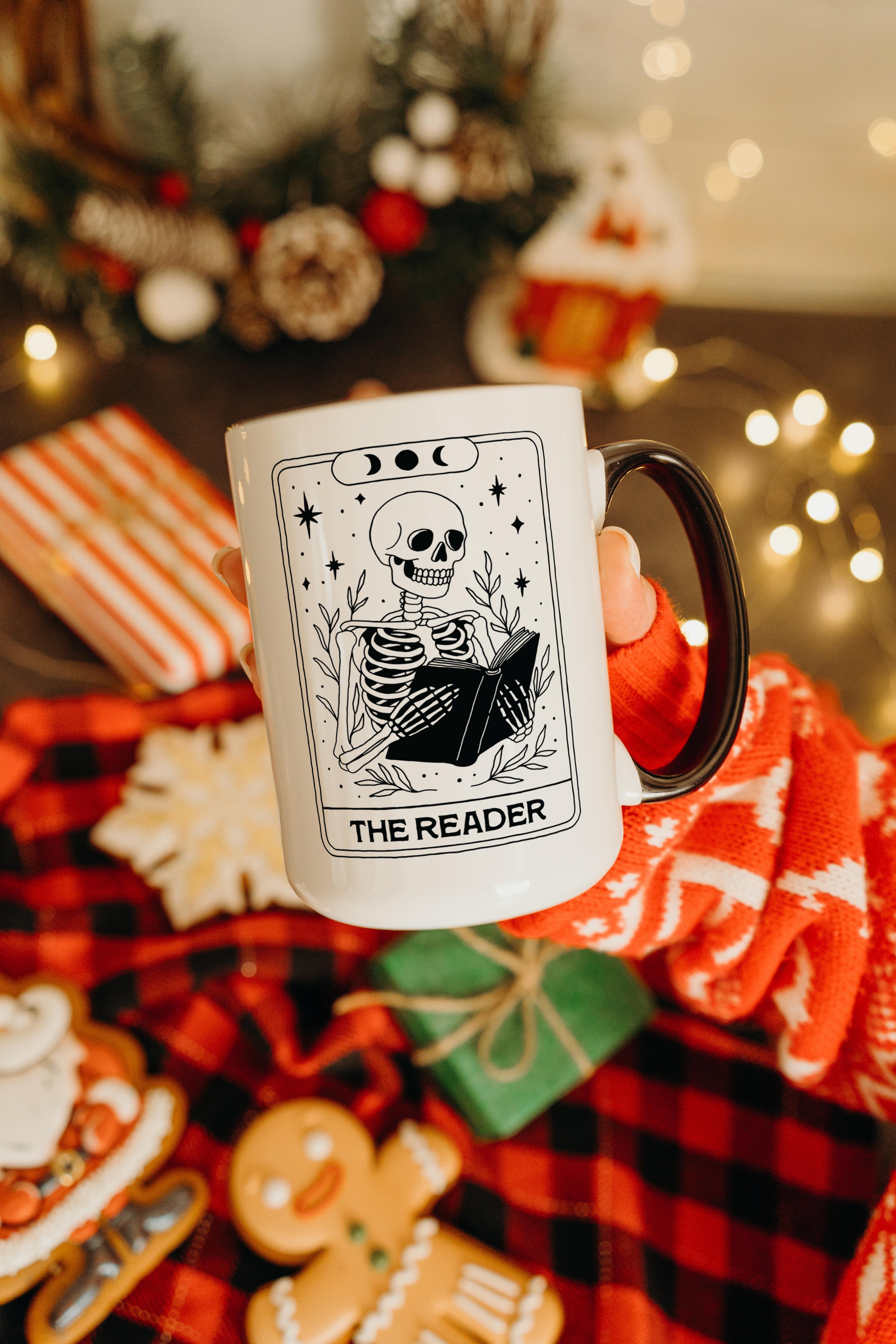 The Reader - Skeleton Tarot Card - Halloween Mug