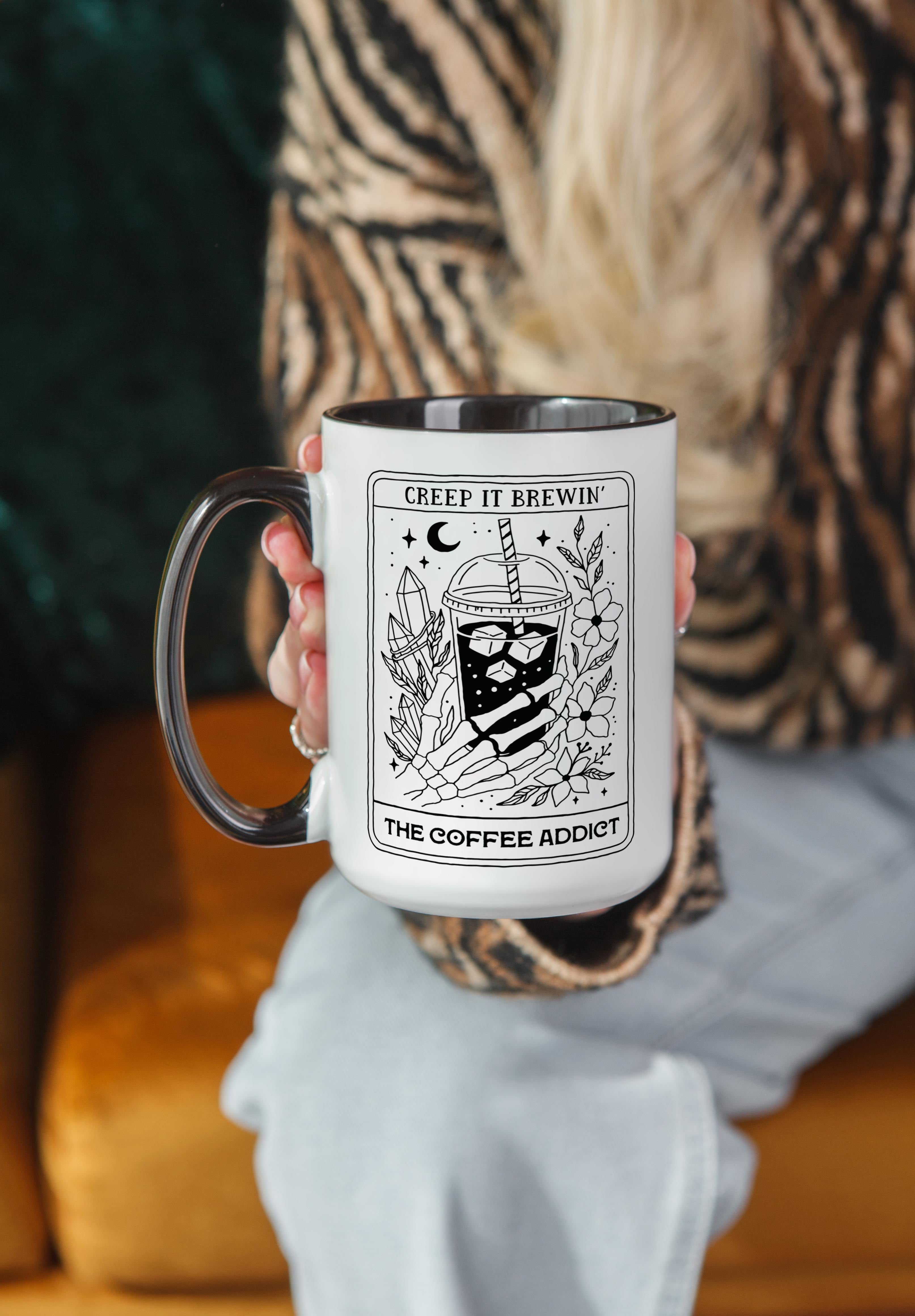 The Coffee Addict - Skeleton Tarot Card - Halloween Mug