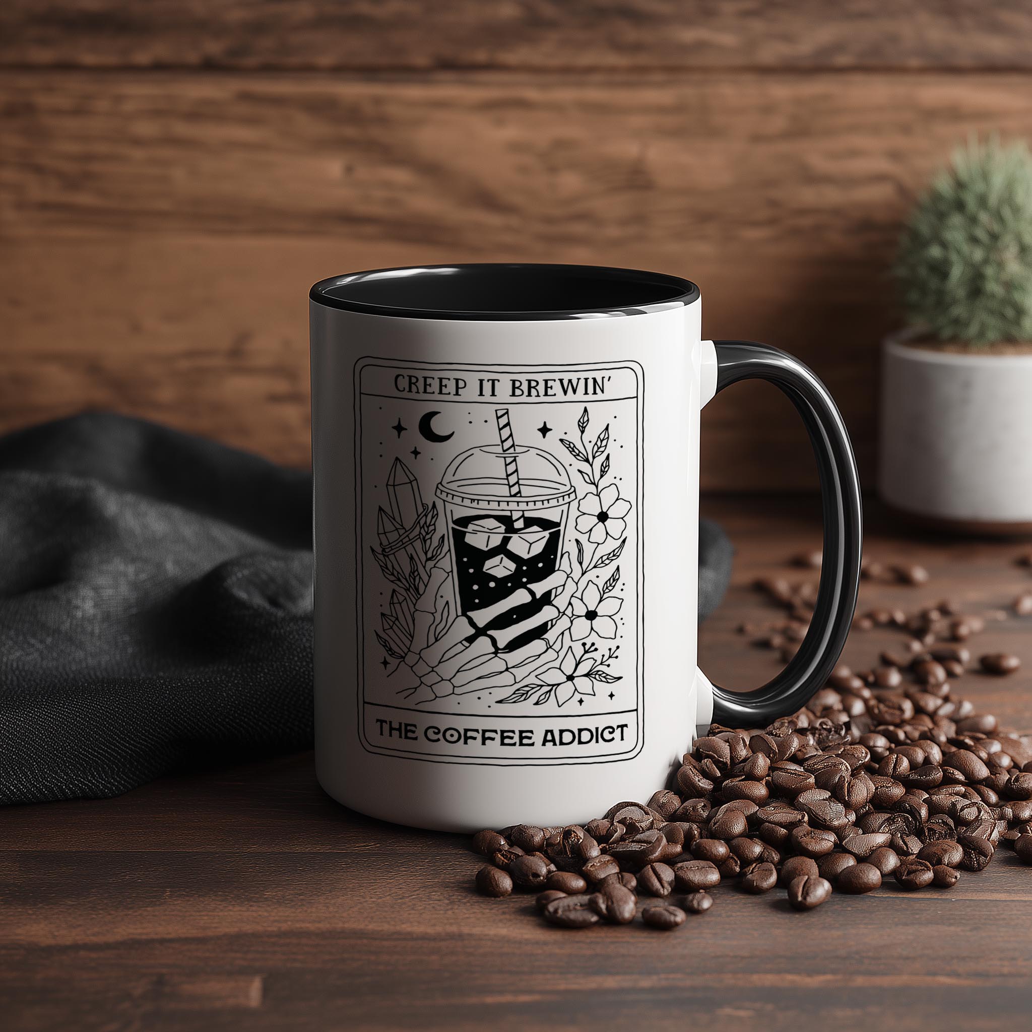 The Coffee Addict - Skeleton Tarot Card - Halloween Mug
