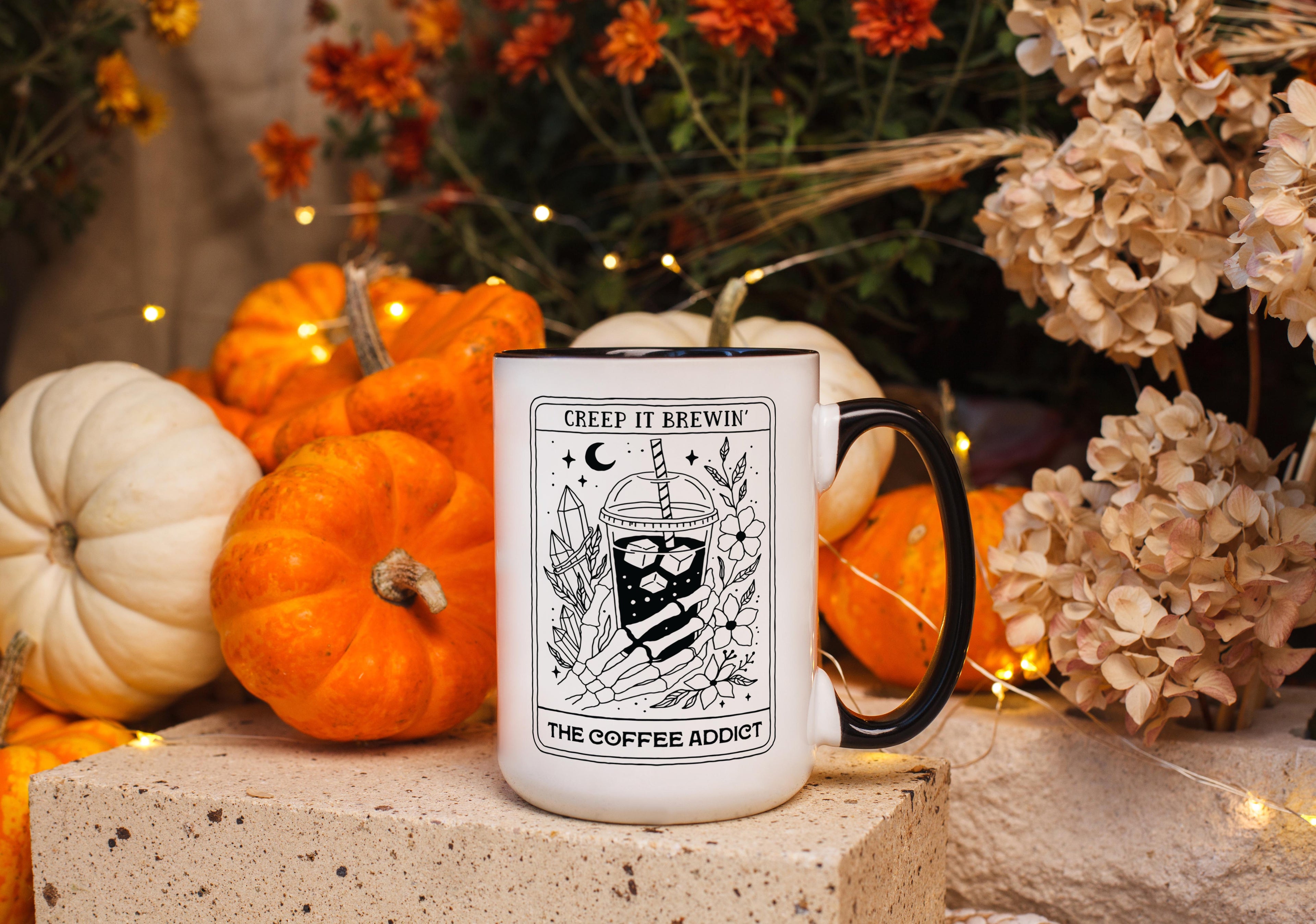 The Coffee Addict - Skeleton Tarot Card - Halloween Mug