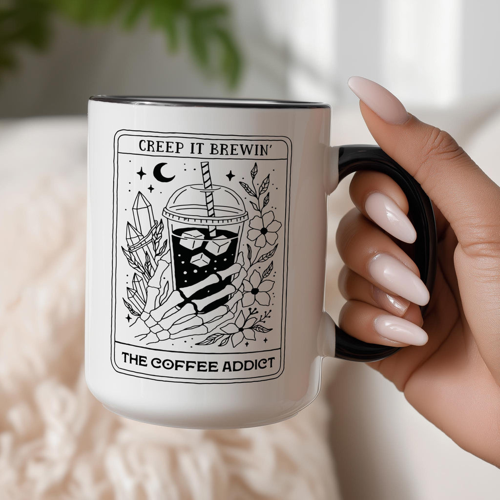 The Coffee Addict - Skeleton Tarot Card - Halloween Mug