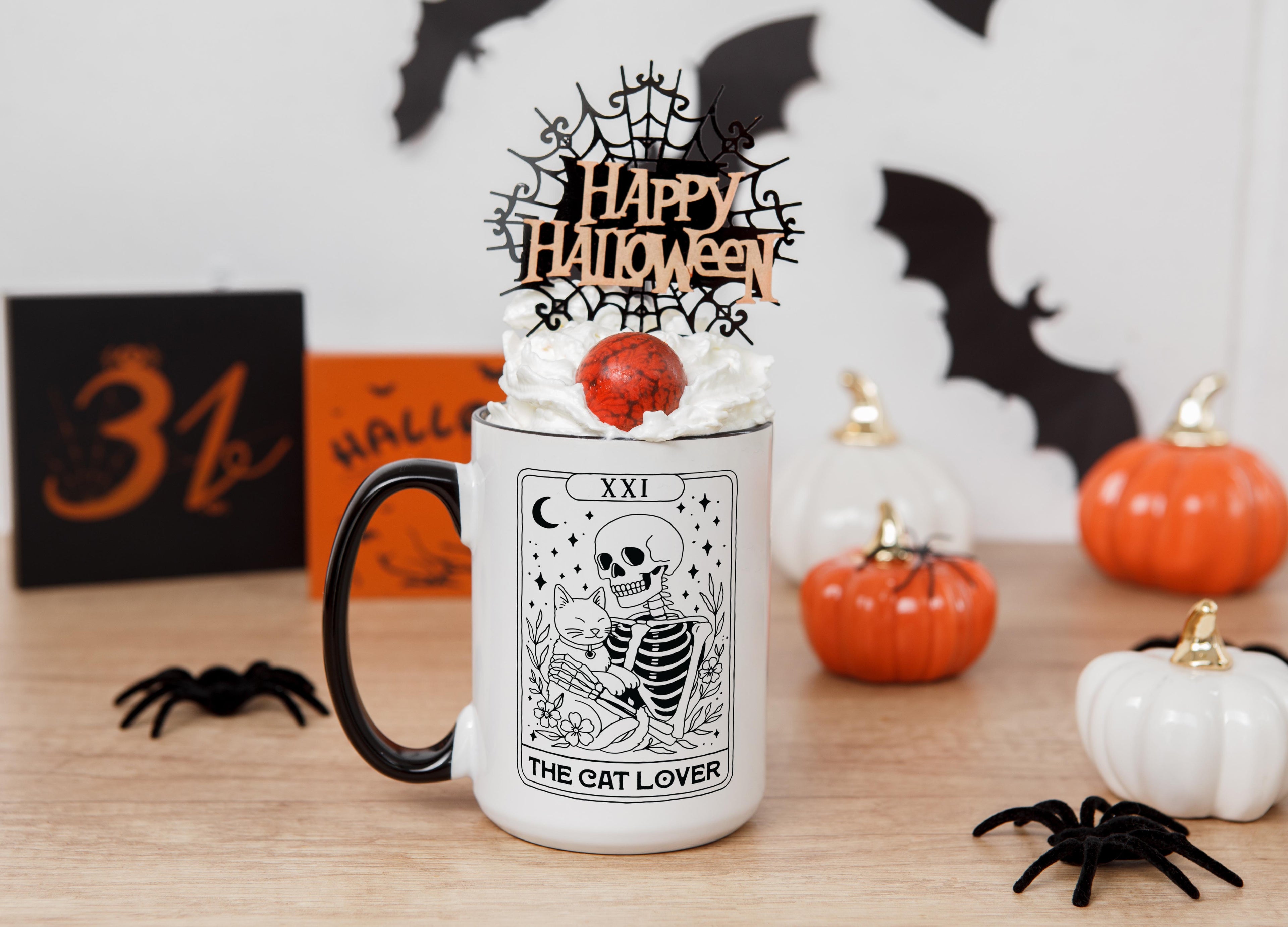The Cat Lover - Skeleton Tarot Card - Halloween Mug