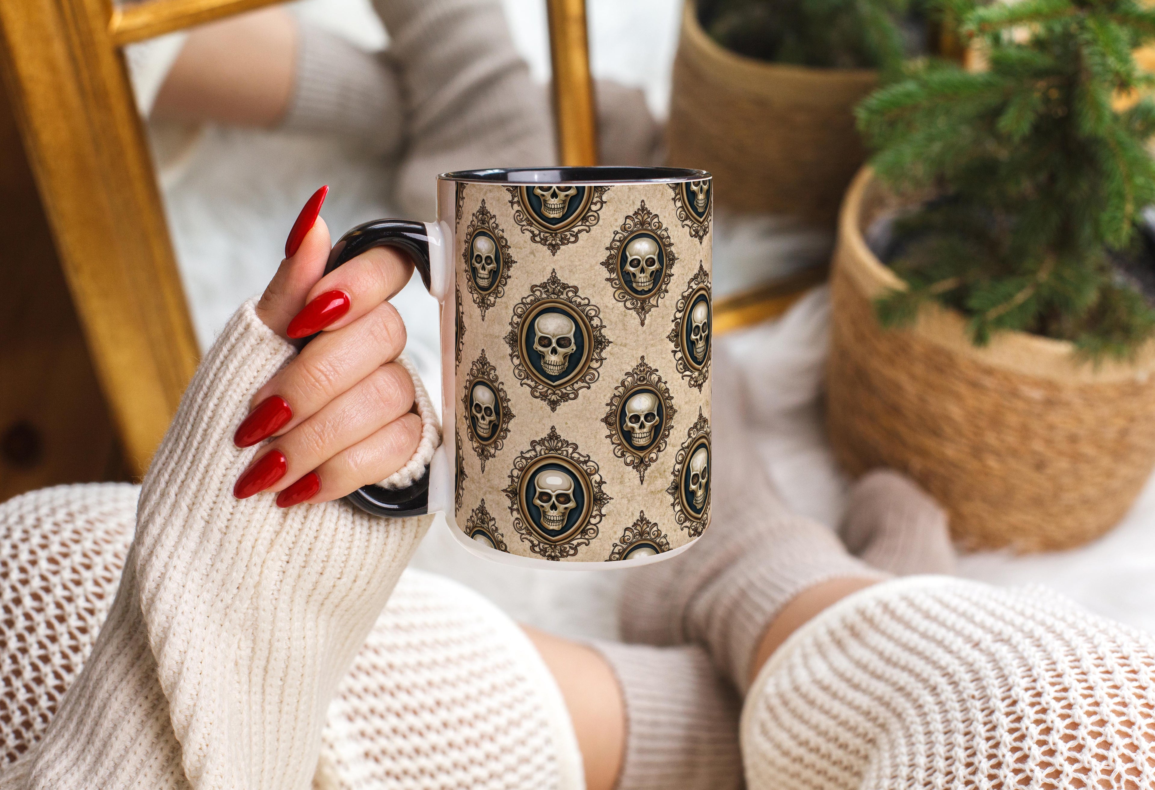 Skull Wallpaper Pattern - Halloween Mug