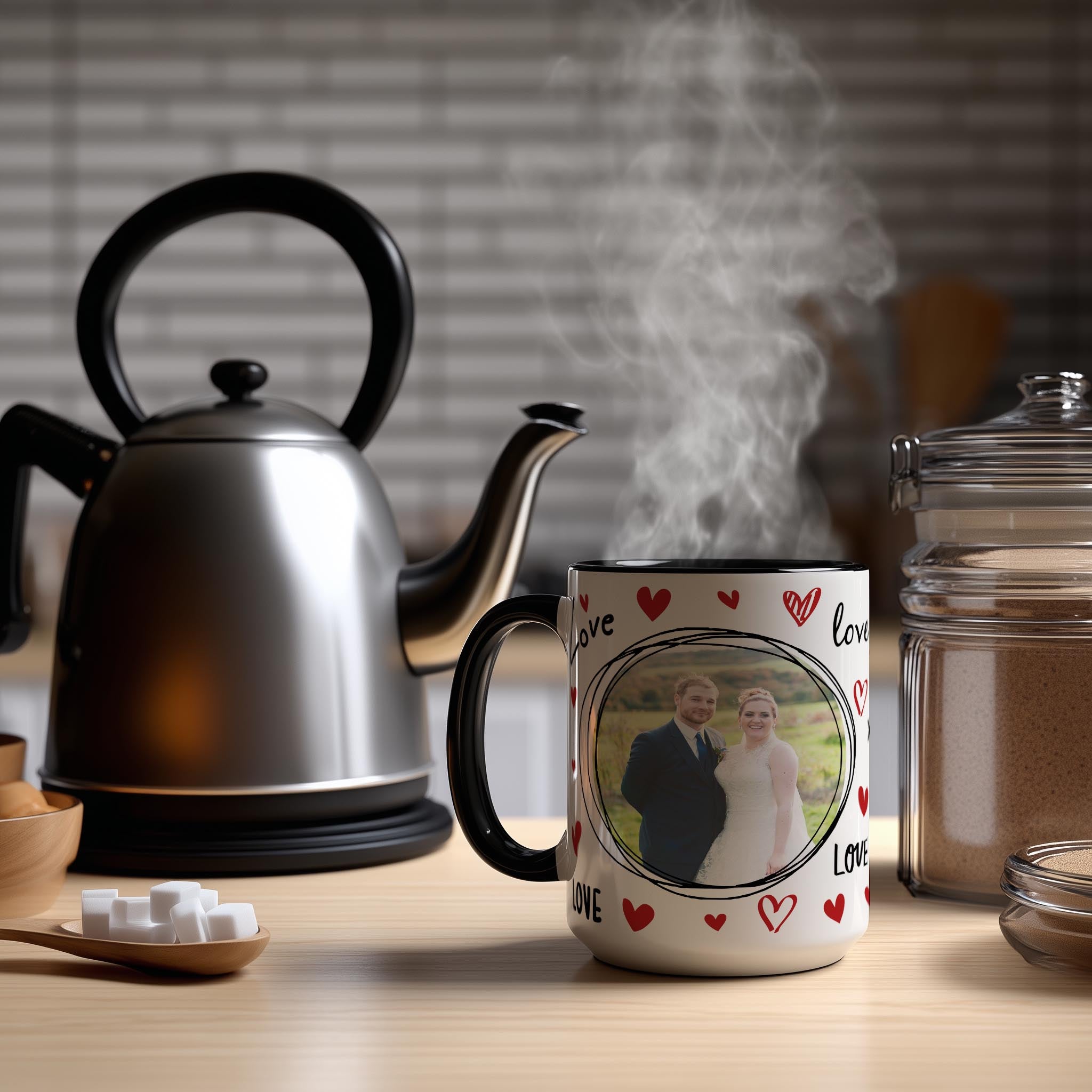 Customizable 2 Photo Mug - Love Symbols and Valentine Style Gift