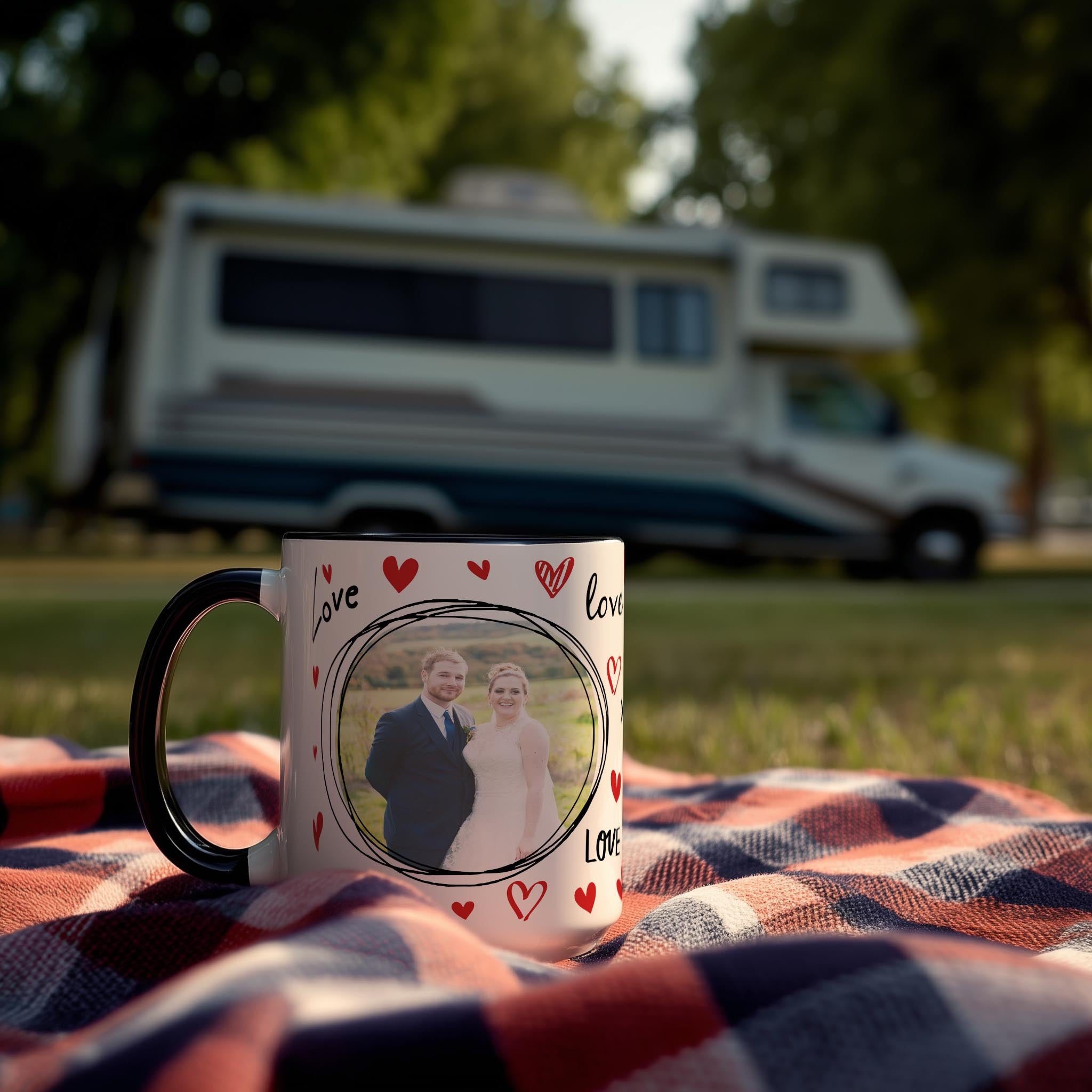 Customizable 2 Photo Mug - Love Symbols and Valentine Style Gift