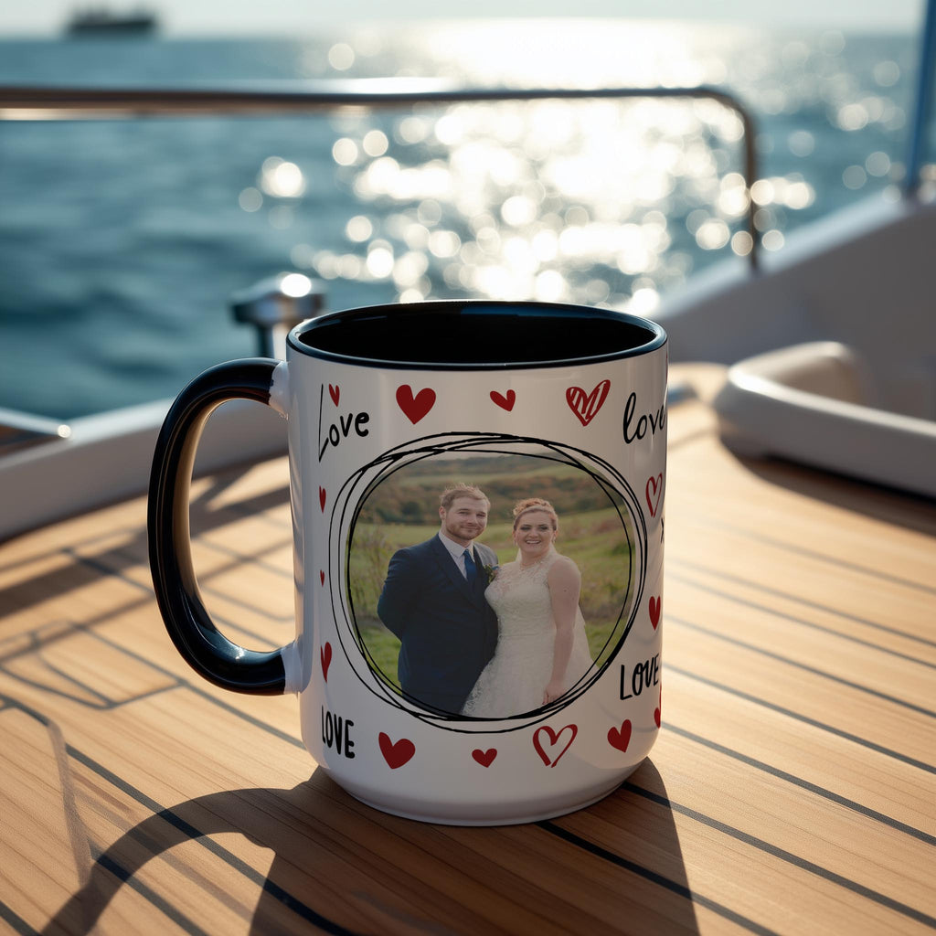 Customizable 2 Photo Mug - Love Symbols and Valentine Style Gift