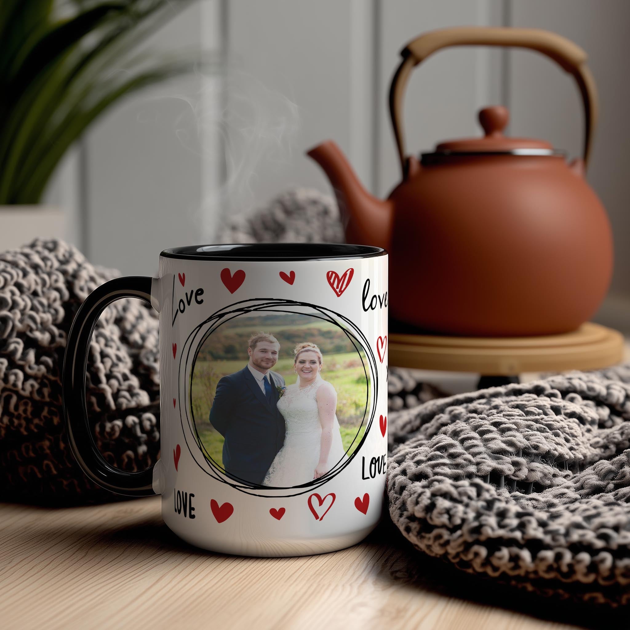 Customizable 2 Photo Mug - Love Symbols and Valentine Style Gift