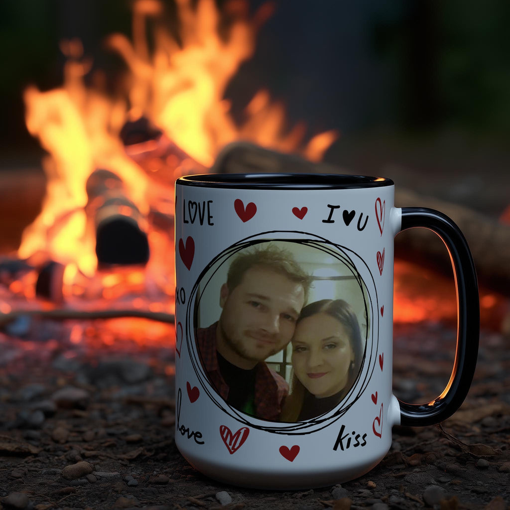 Customizable 2 Photo Mug - Love Symbols and Valentine Style Gift