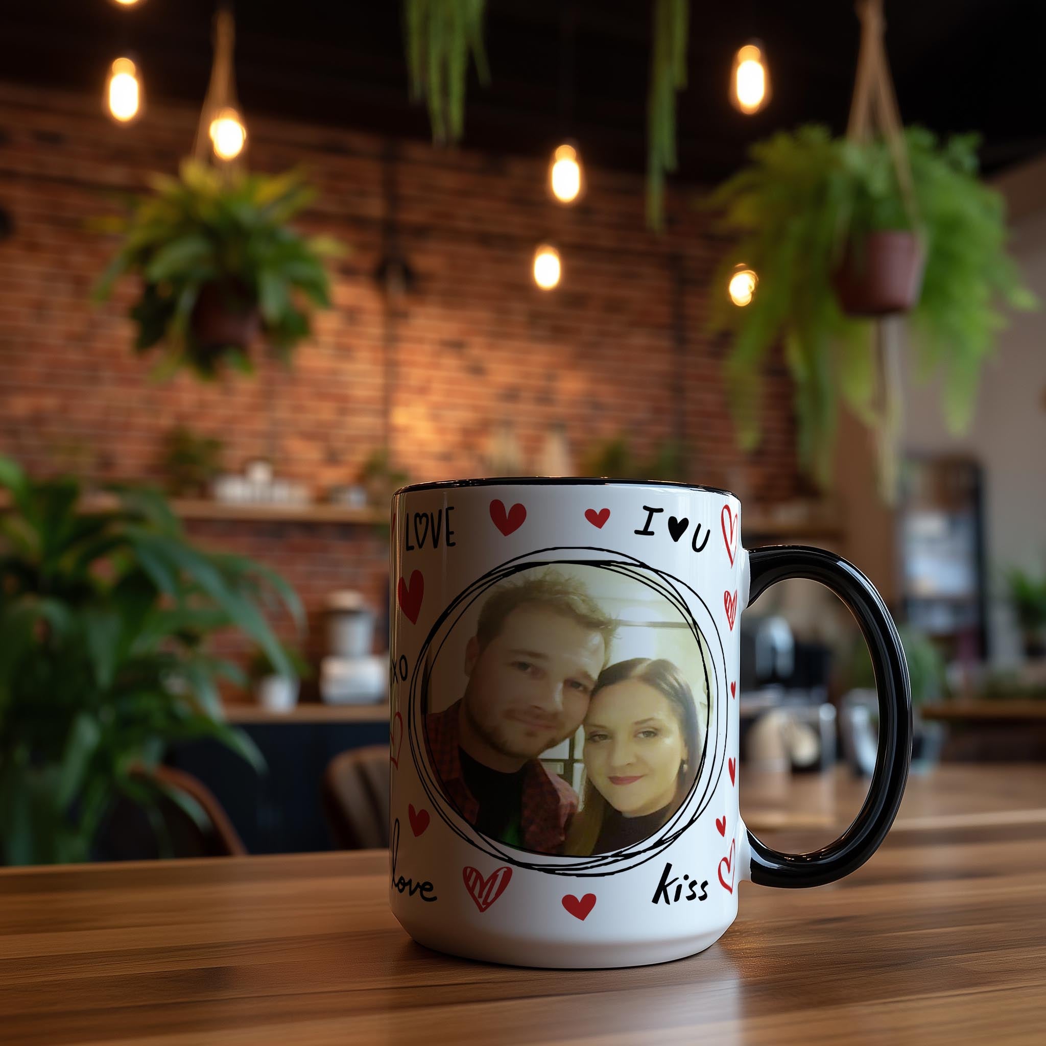 Customizable 2 Photo Mug - Love Symbols and Valentine Style Gift