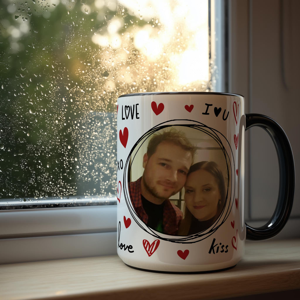 Customizable 2 Photo Mug - Love Symbols and Valentine Style Gift