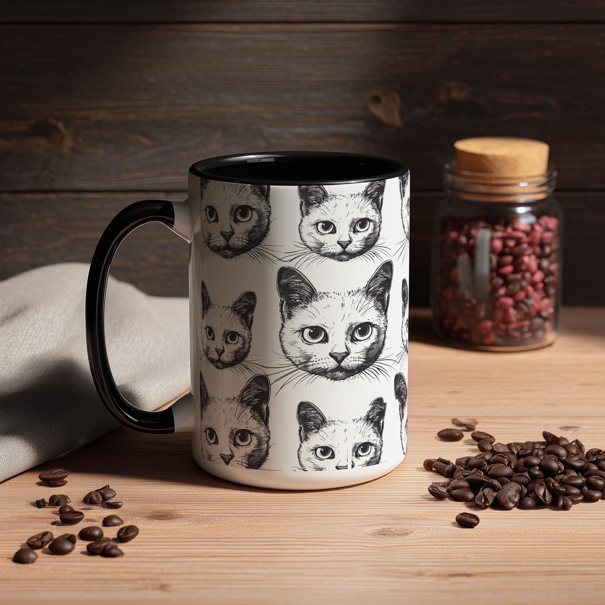 White Cat Heads Patter - Pet Lovers Mug