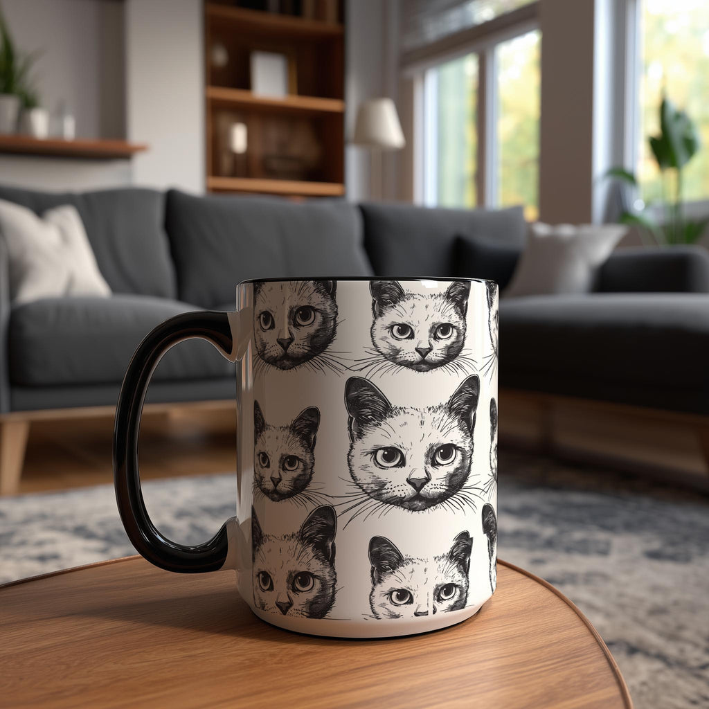 White Cat Heads Patter - Pet Lovers Mug