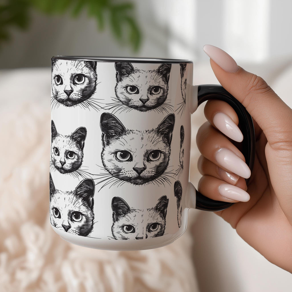 White Cat Heads Patter - Pet Lovers Mug