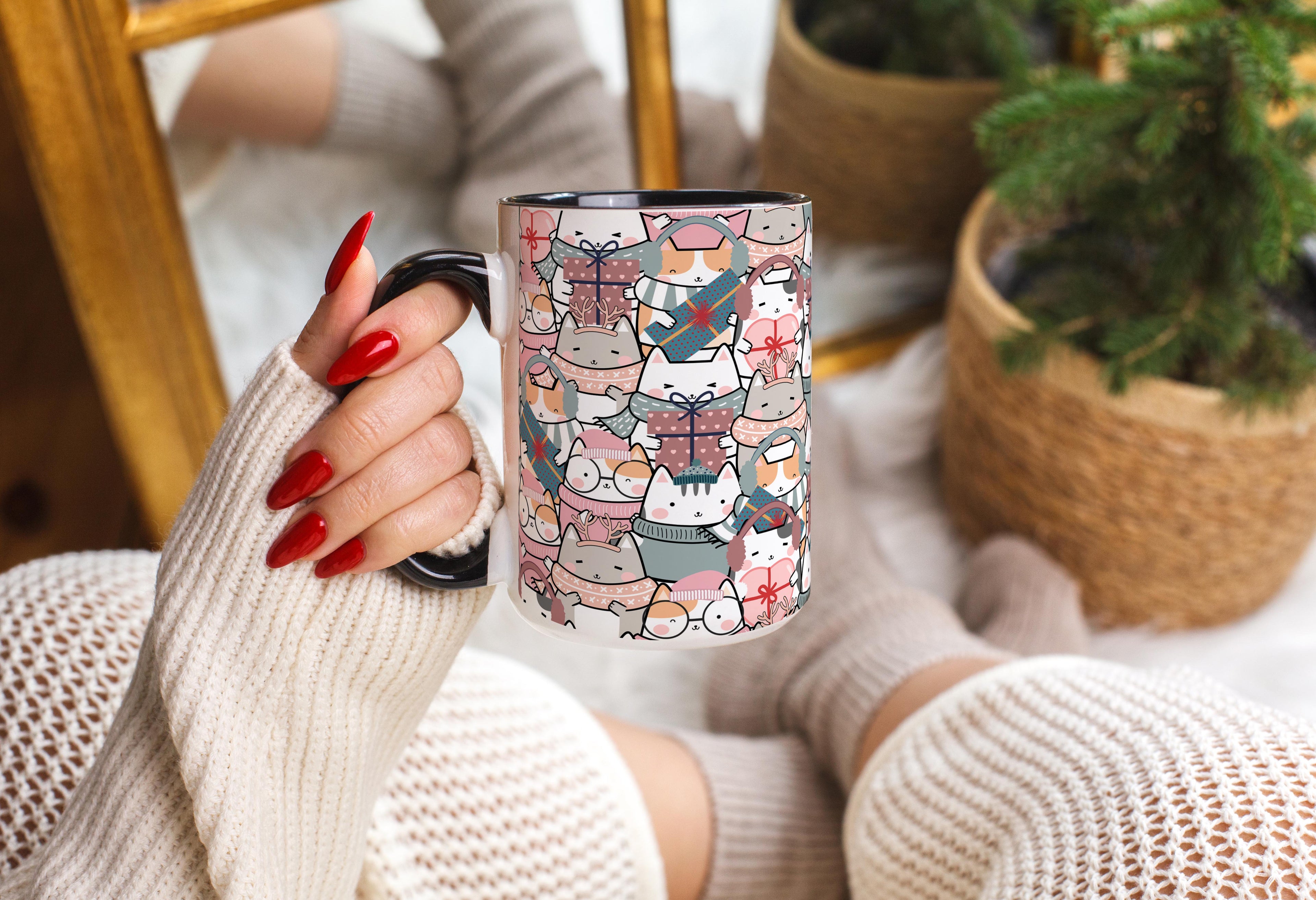 Christmas Ready Doodle Cats!  - Pet Lovers Mug