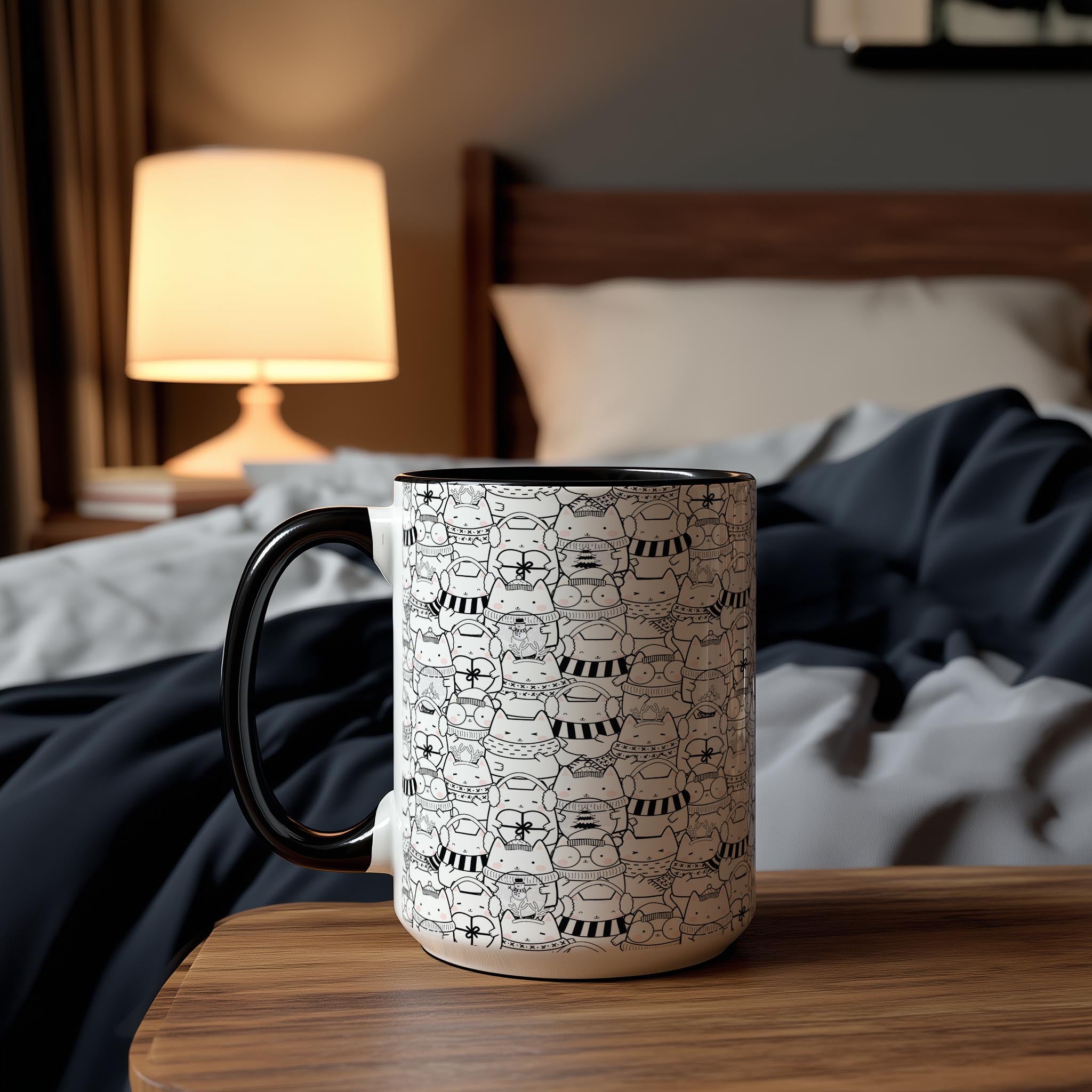 Winter Ready Doodle Cat Pattern - Pet Lovers Mug