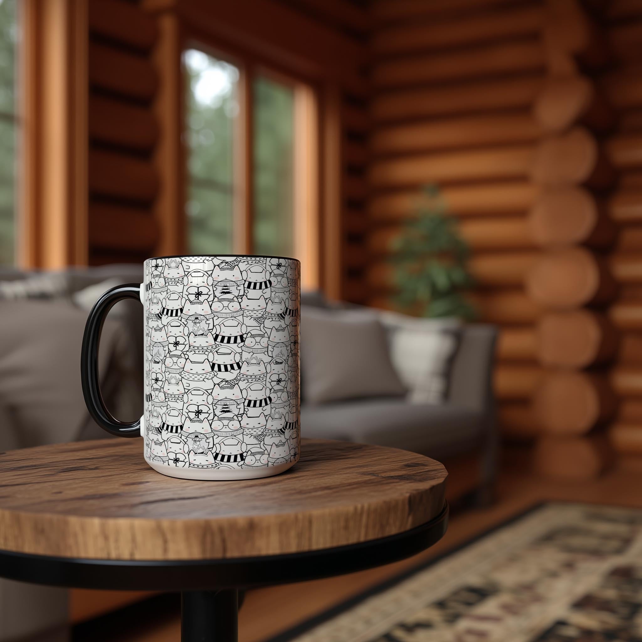 Winter Ready Doodle Cat Pattern - Pet Lovers Mug