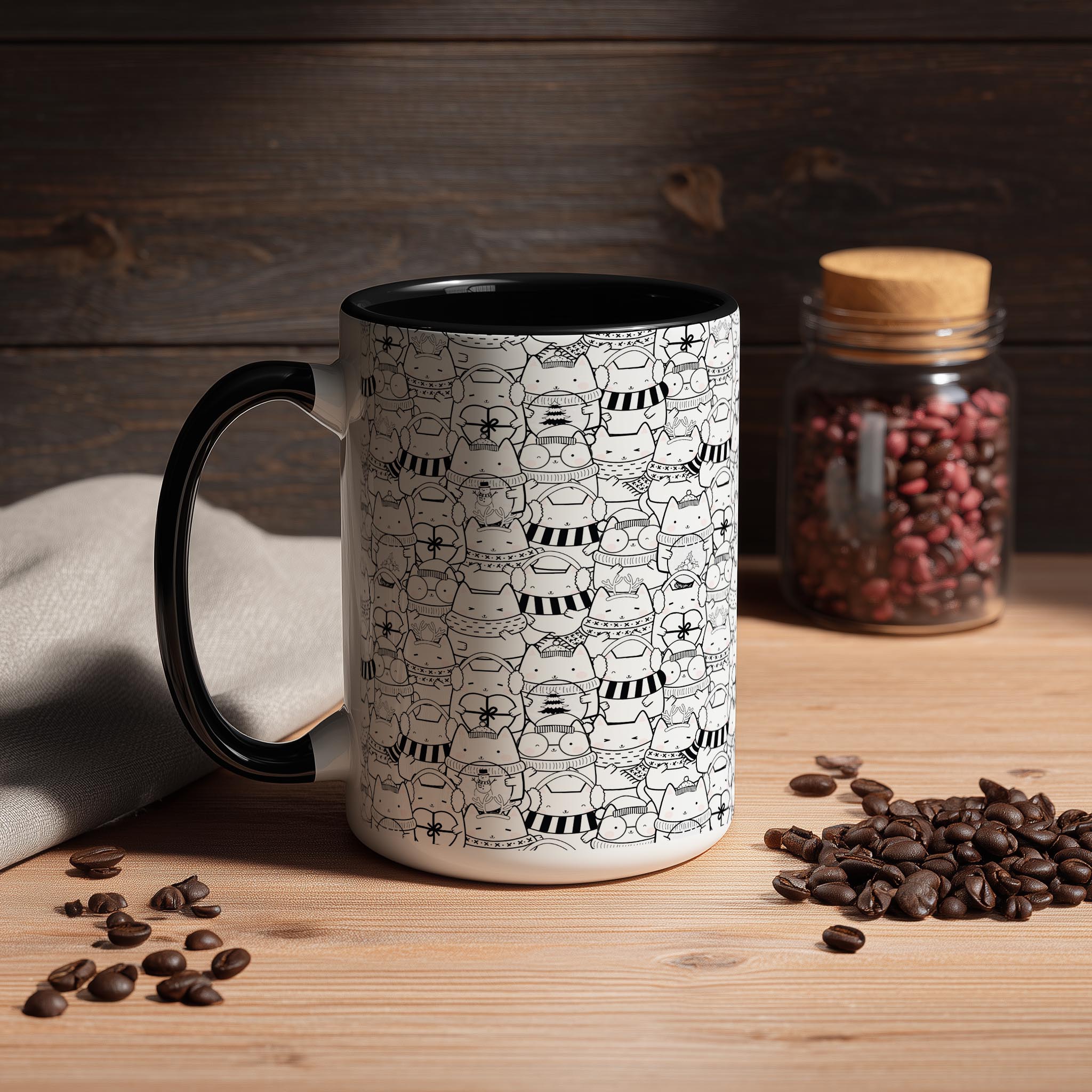 Winter Ready Doodle Cat Pattern - Pet Lovers Mug