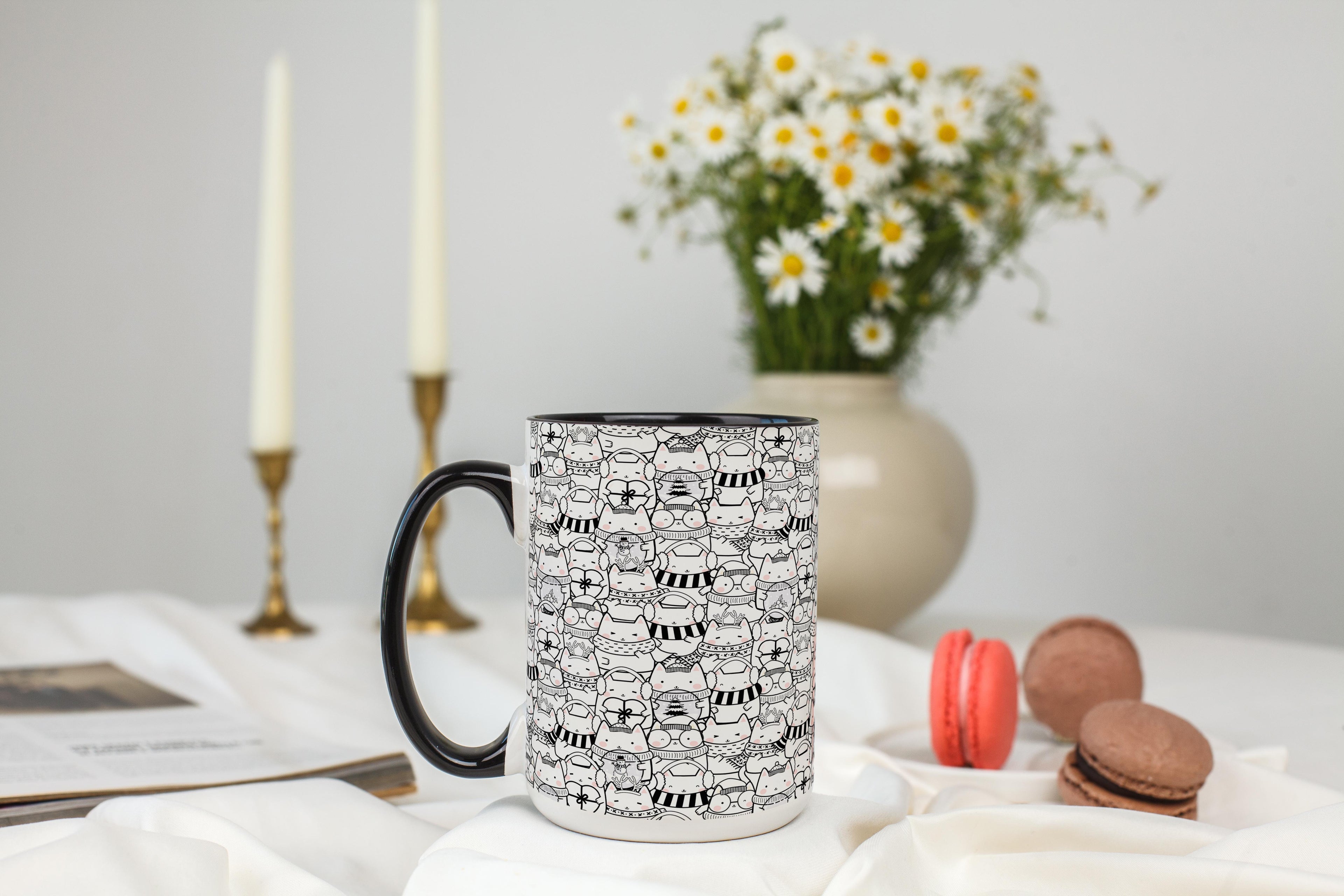 Winter Ready Doodle Cat Pattern - Pet Lovers Mug