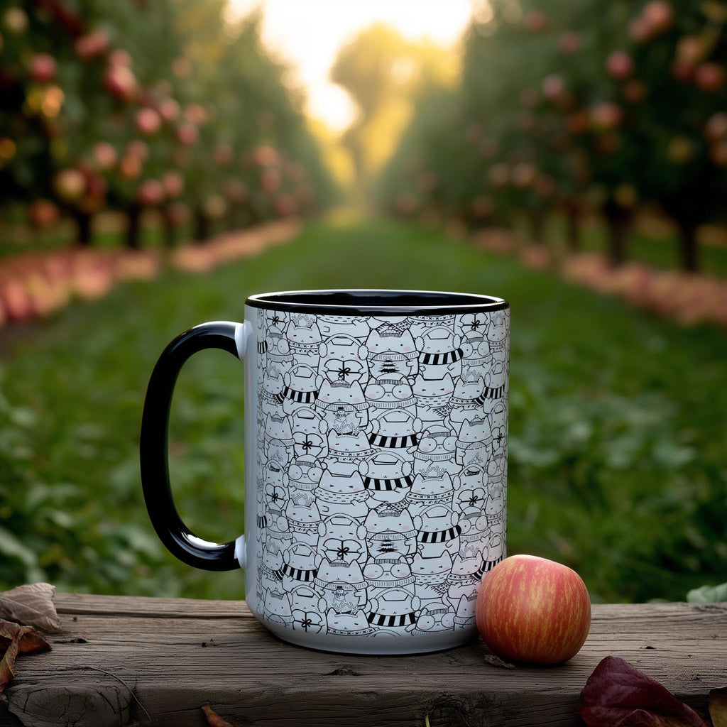 Winter Ready Doodle Cat Pattern - Pet Lovers Mug