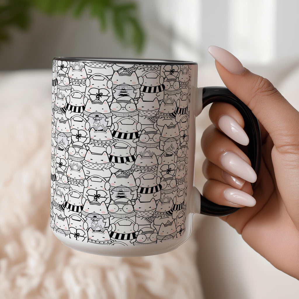 Winter Ready Doodle Cat Pattern - Pet Lovers Mug