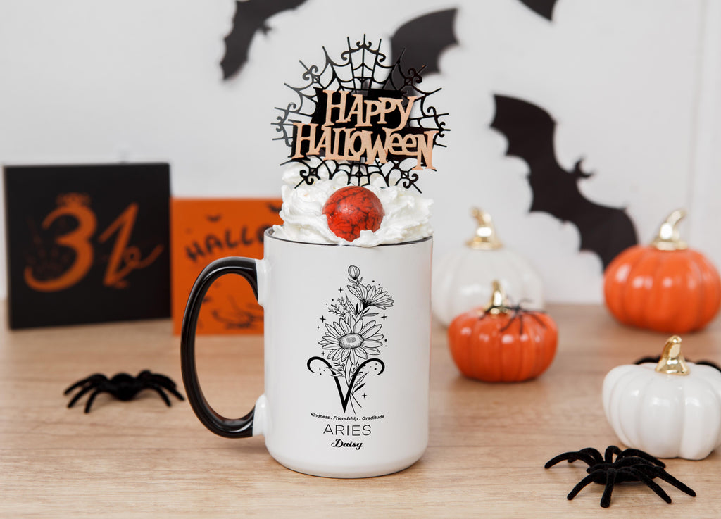 Zodiac Sign and Flower - Aries - Daisy - Birth Month Flower Mug