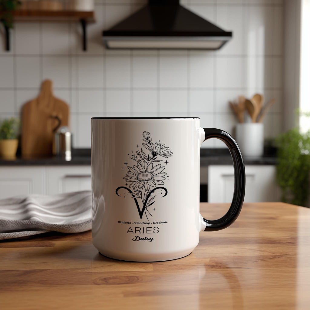 Zodiac Sign and Flower - Aries - Daisy - Birth Month Flower Mug