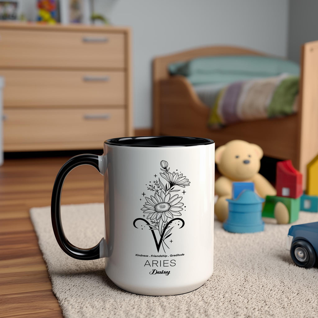 Zodiac Sign and Flower - Aries - Daisy - Birth Month Flower Mug