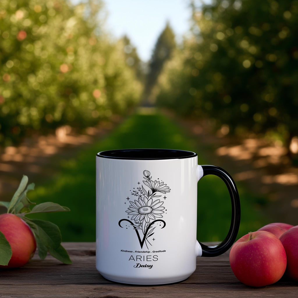 Zodiac Sign and Flower - Aries - Daisy - Birth Month Flower Mug