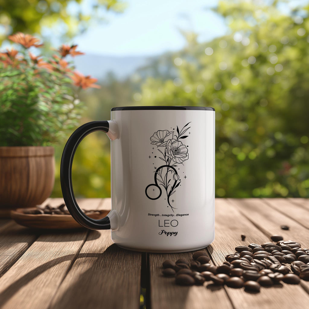 Zodiac Sign and Flower - Leo - Poppy - Birth Month Flower Mug