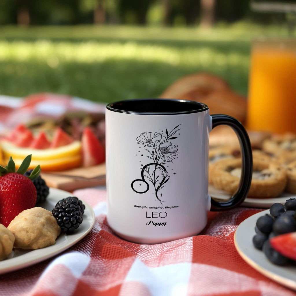 Zodiac Sign and Flower - Leo - Poppy - Birth Month Flower Mug