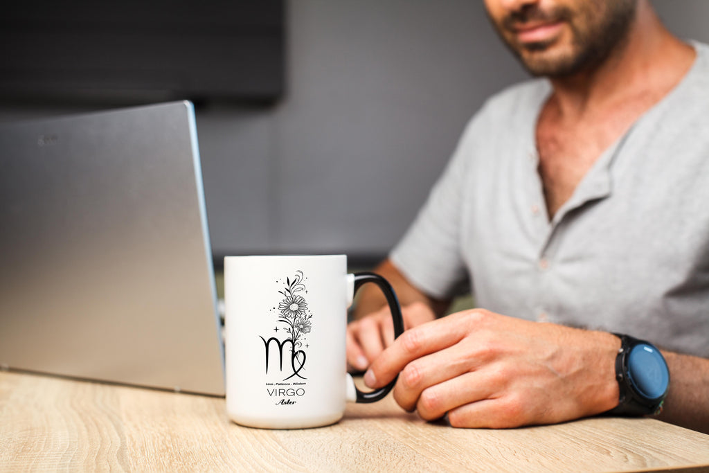 Zodiac Sign and Flower - Virgo - Aster - Birth Month Flower Mug