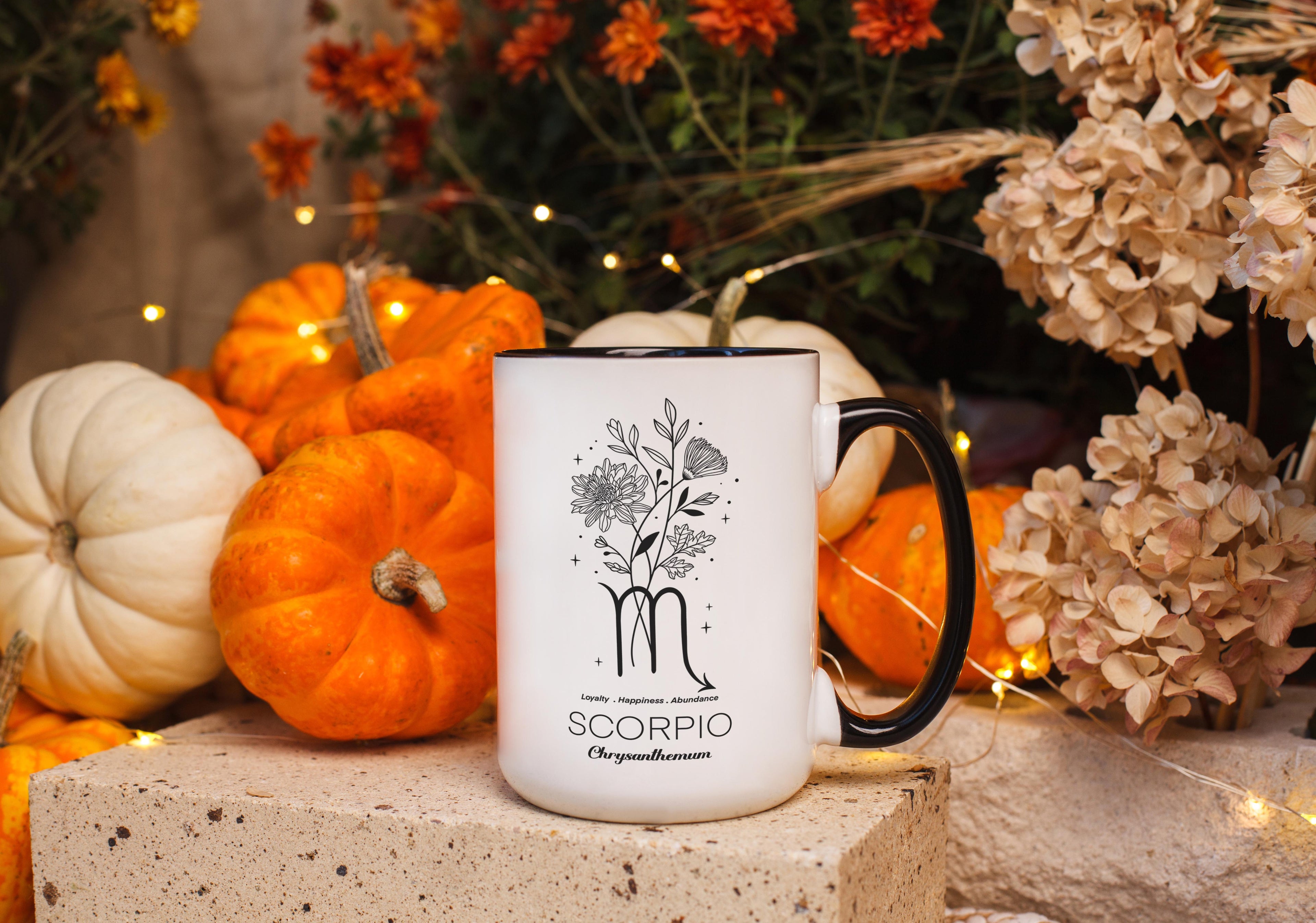 Zodiac Sign and Flower - Scorpio - Crysanthemum - Birth Month Flower Mug
