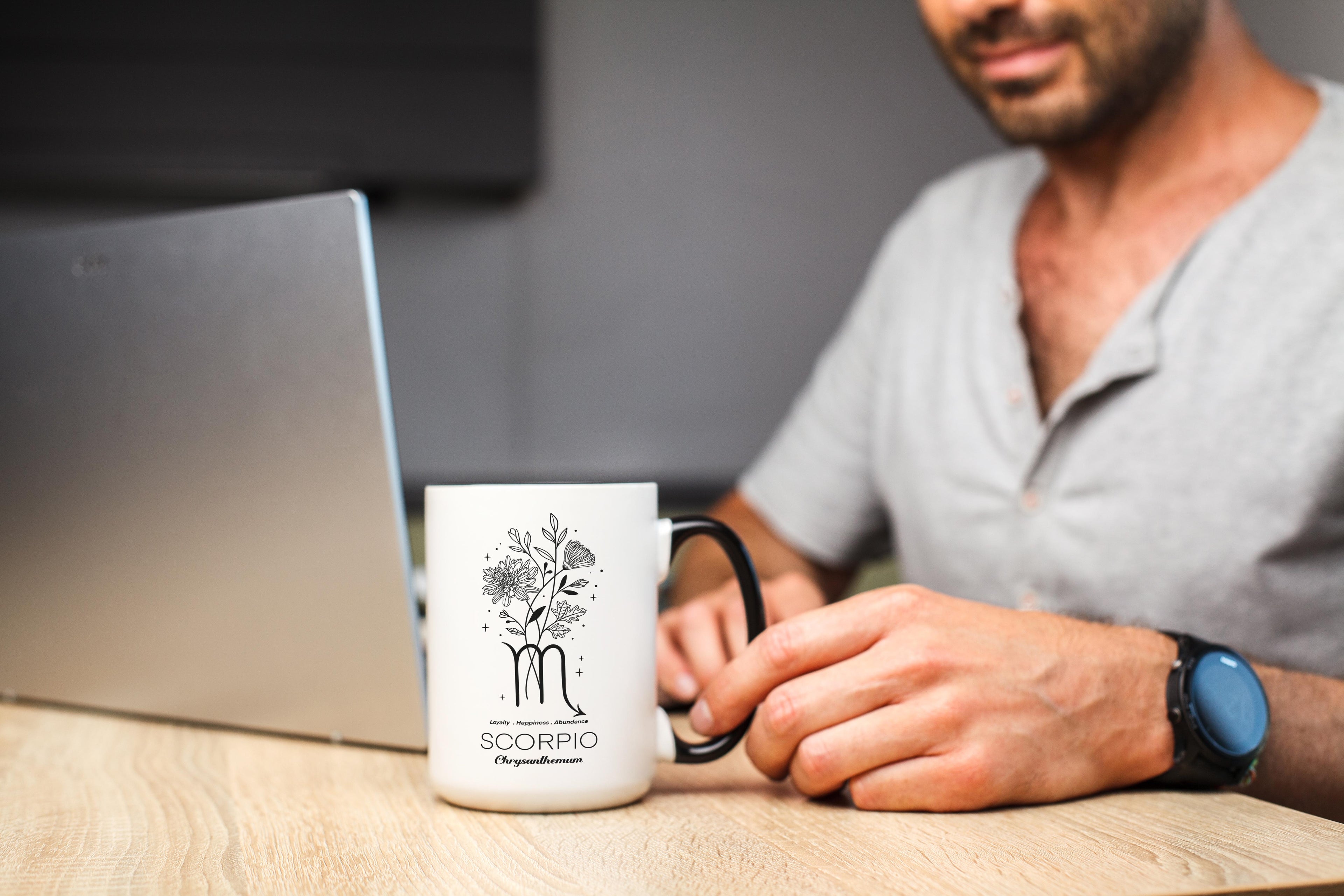 Zodiac Sign and Flower - Scorpio - Crysanthemum - Birth Month Flower Mug