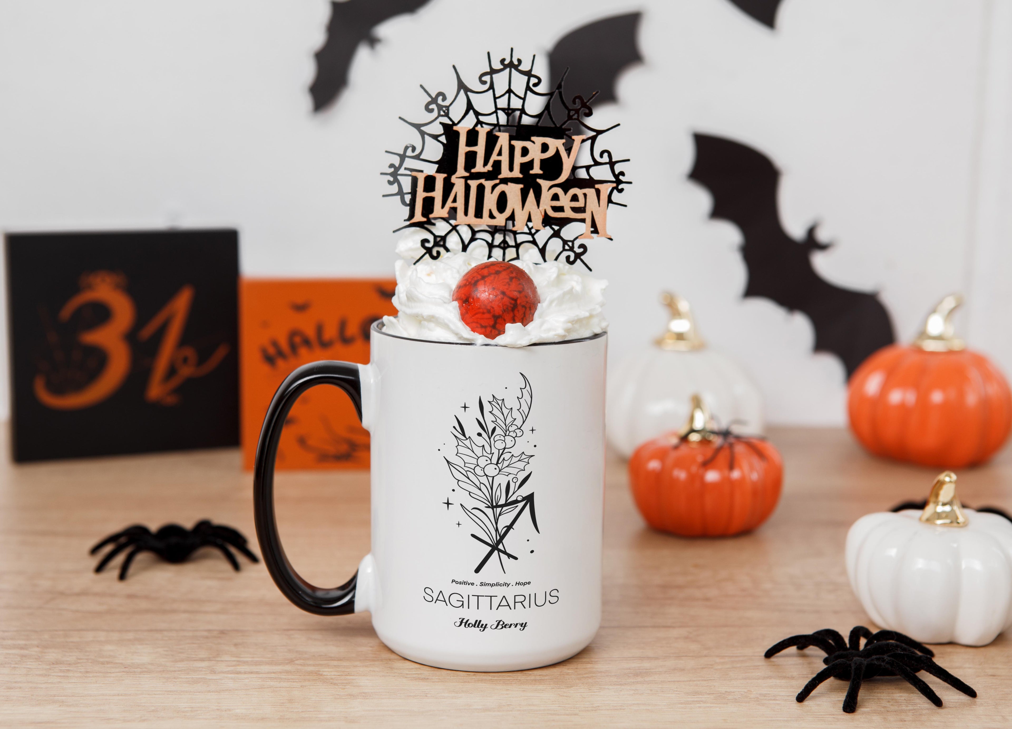 Zodiac Sign and Flower - Sagittarius - Holly Berry - Birth Month Flower Mug