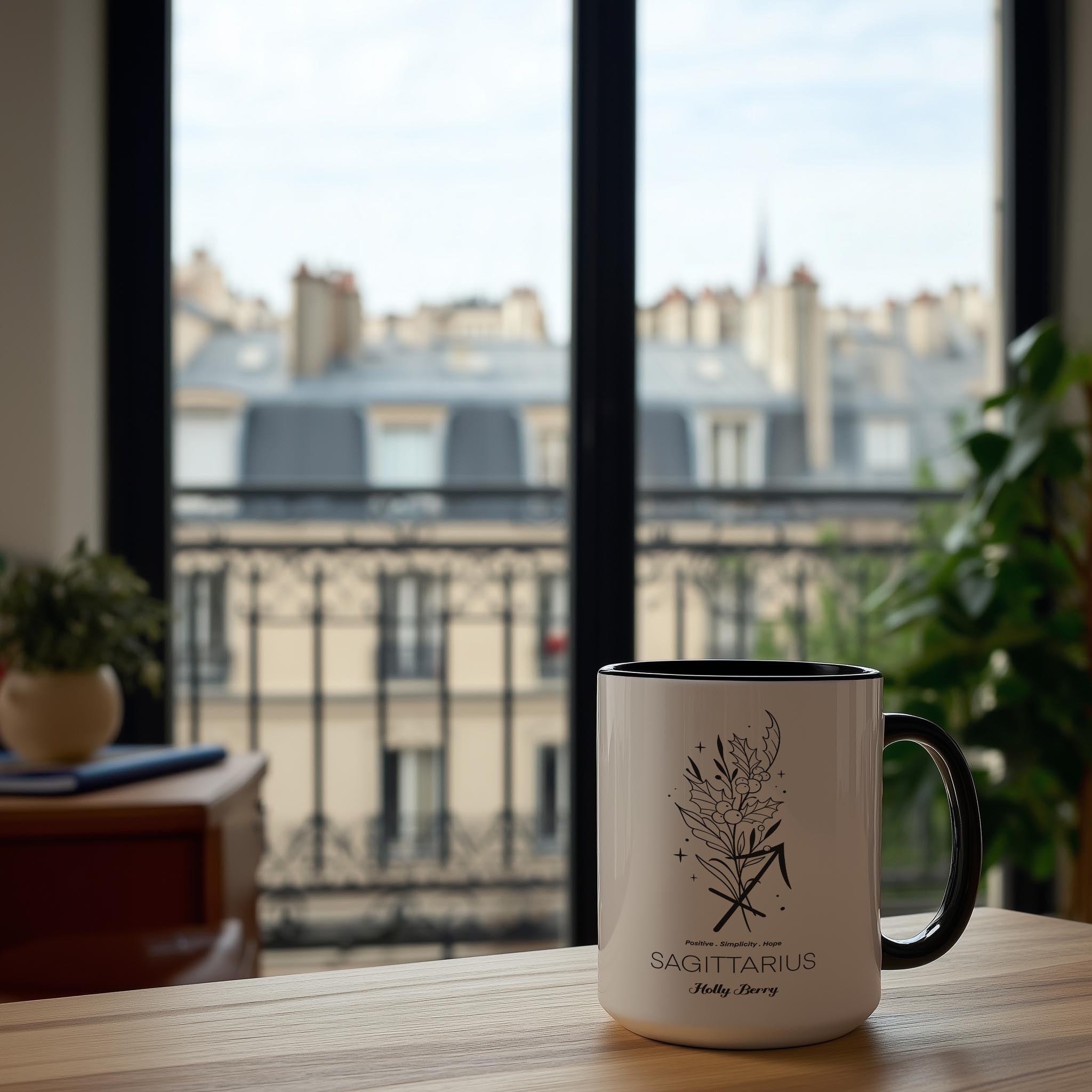 Zodiac Sign and Flower - Sagittarius - Holly Berry - Birth Month Flower Mug